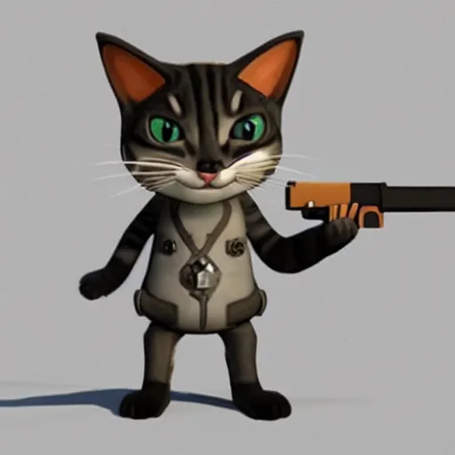 Image similar to a cat that is holding a gun in its hand, concept art by senior character artist, featured on polycount, sots art, concept art, sketchfab, 2 d game art