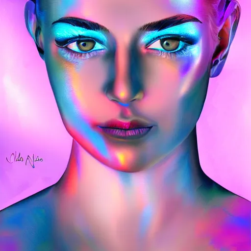 Image similar to a woman with iridescent eyes, digital art