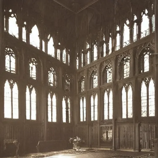 Image similar to interior of a gothic mansion, grand hall,