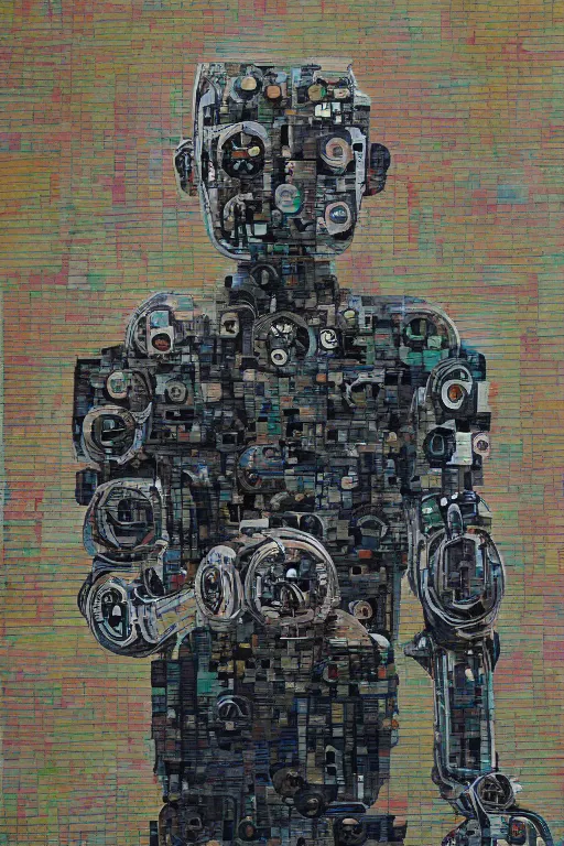 Image similar to robot monk painting a self - portrait on a canvas. intricate, highly detailed, photorealistic, film still, by christopher doyle.