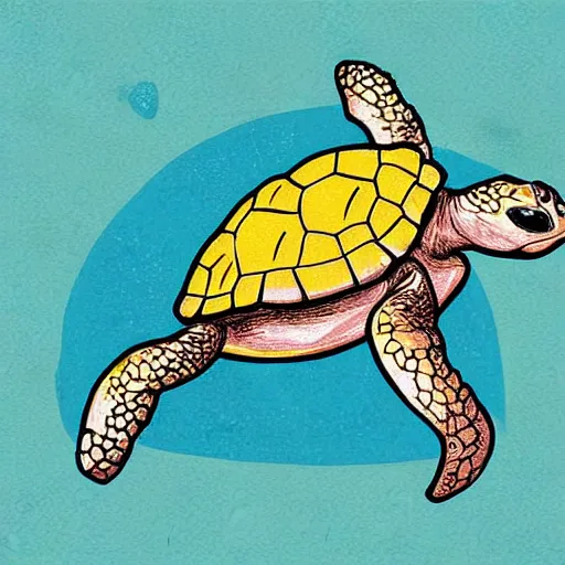 Prompt: turtle eating blue pop rocks digital art