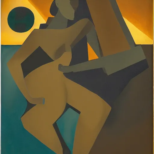 Image similar to oil on masonite painting by aaron douglas