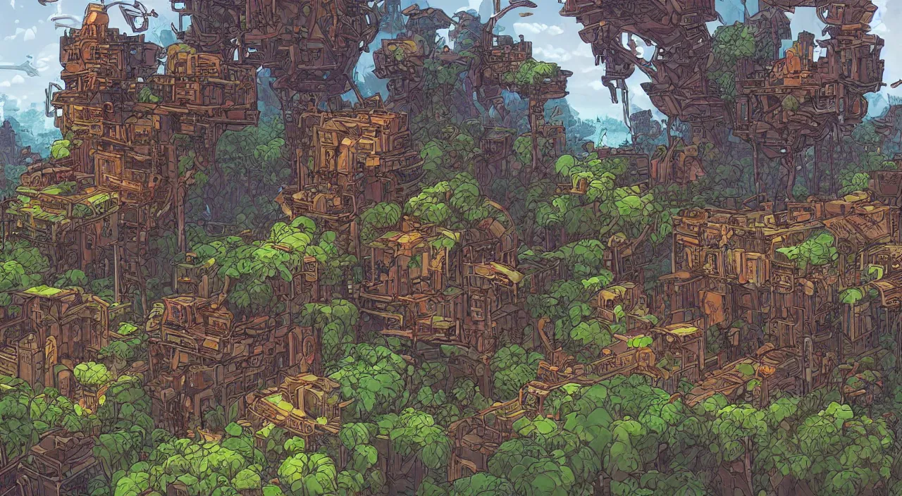 Image similar to open door wood wall fortress greeble block amazon jungle on portal unknow world ambiant fornite that looks like it is from borderlands and by feng zhu and loish and laurie greasley, victo ngai, andreas rocha, john harris