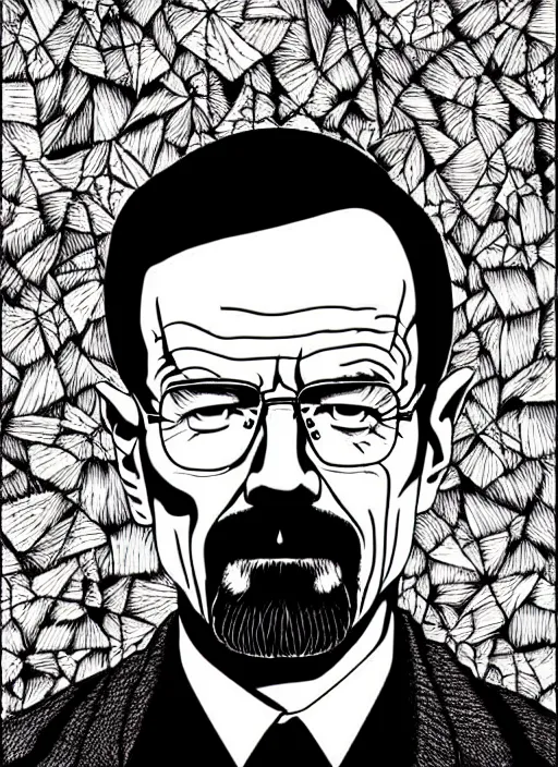 Image similar to portrait of walter white, intricate, highly detailed, illustration, art by junji ito, junji ito