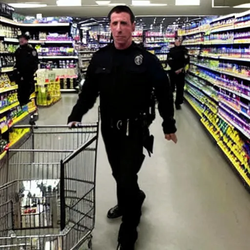 Image similar to Trent Reznor getting arrested at the grocery store