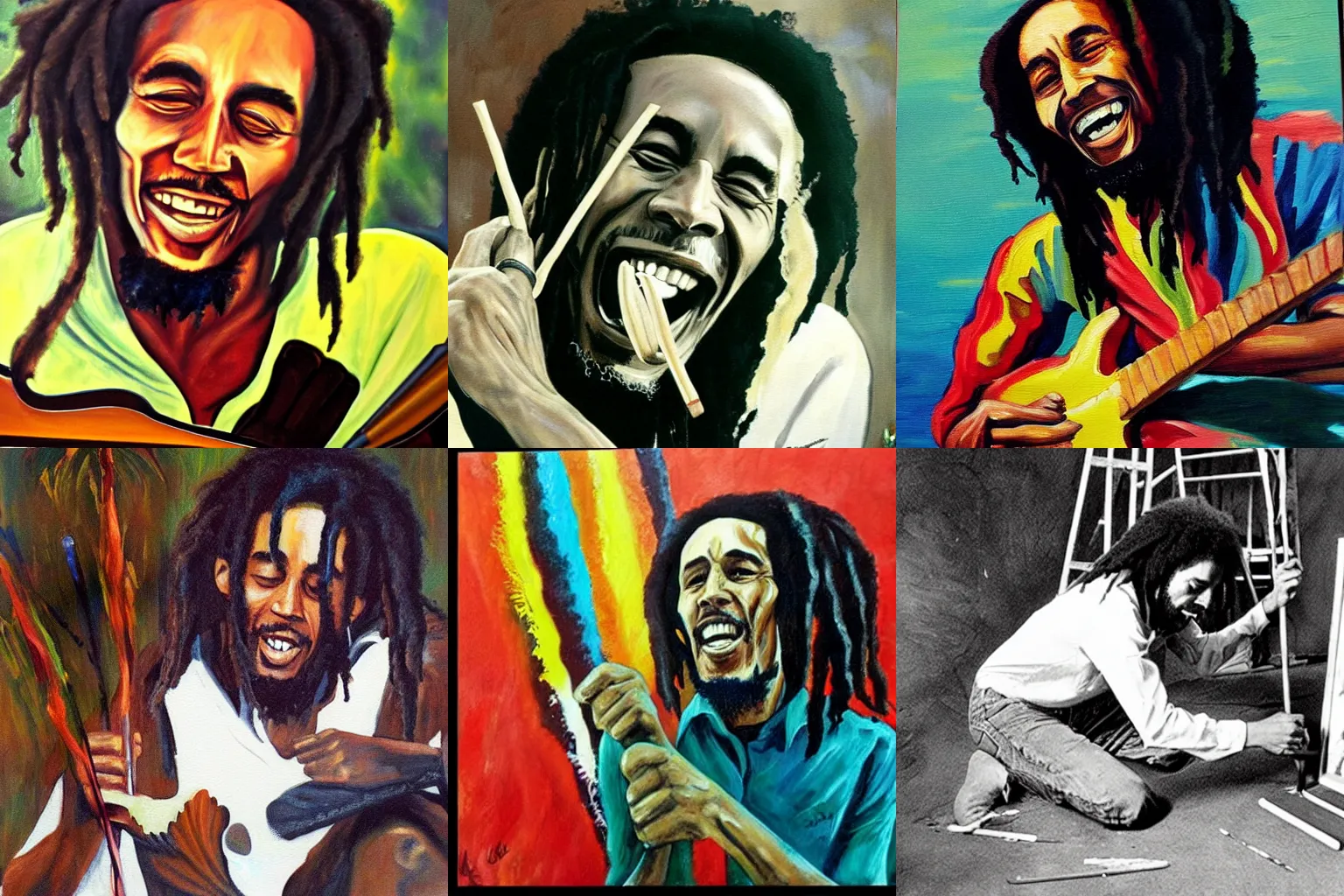 Prompt: Bob Marley painting a stickman