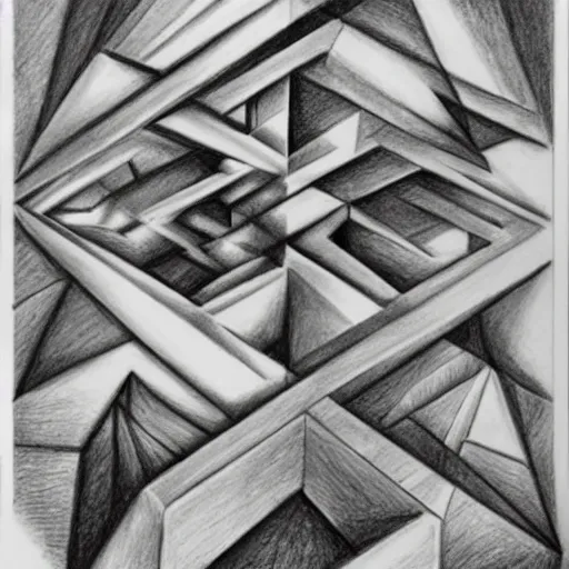 Image similar to impossible shapes, pencil art, mc escher