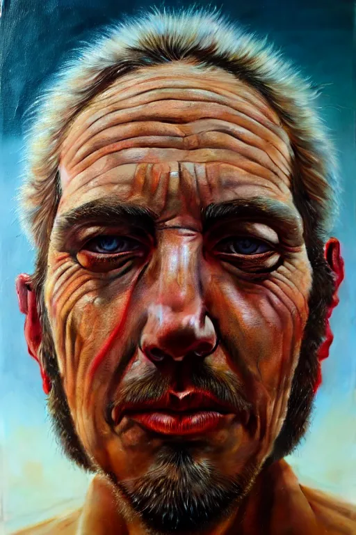 Image similar to hyperrealistic close - up portrait of psychedelic - shaman highly detailed concept art eric zener elson peter cinematic hard lighting high angle hd 8 k sharp shallow depth of field, inspired by denis villeneuve and zdzisław beksinski