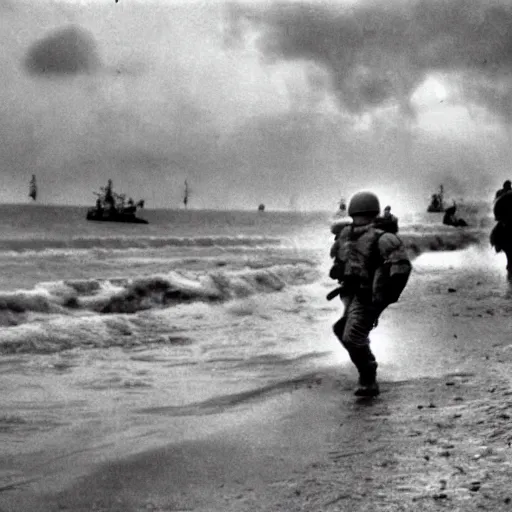 Prompt: kirby storms normandy beach on d - day ww 2