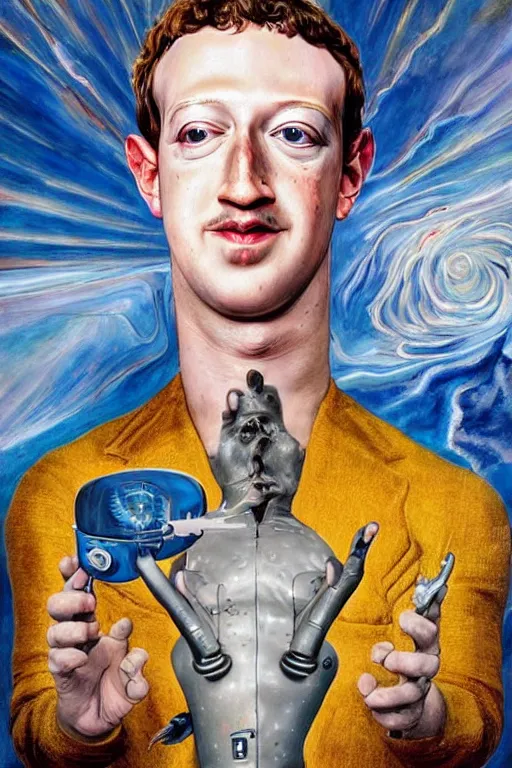 Image similar to photorealistic painting of mark zuckerberg as gala atomica by salvador dali, hyperdetailed, centered, masterpiece, surrealism