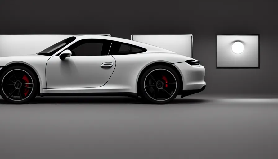 Image similar to Porsche designed by Apple, studio light, octane render