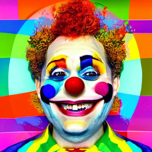 Image similar to Portrait of a colorful happy joyful clown, funny, digital art masterpiece