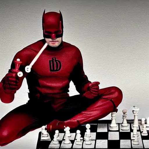 Image similar to daredevil playing chess, octane, realistic photograph, marvel