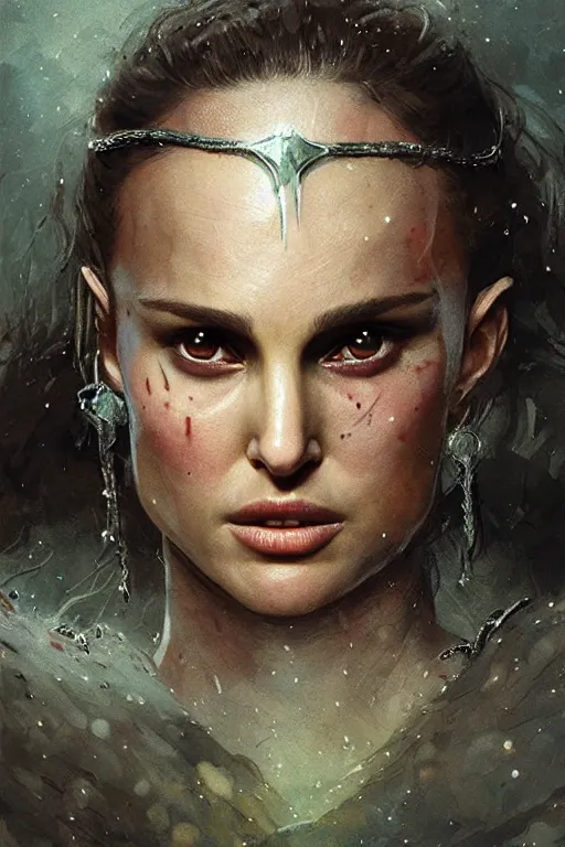 Image similar to natalie portman, legendary warrior, heroic, lord of the rings, tattoos, decorative ornaments, battle armor, by carl spitzweg, ismail inceoglu, vdragan bibin, hans thoma, greg rutkowski, alexandros pyromallis, perfect face, fine details, realistic shading photorealism