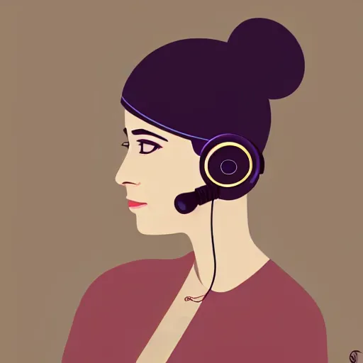 Image similar to a beautiful portrait illustration of a woman in with headphones by jason brooks, hed kandi, adobe illustrator