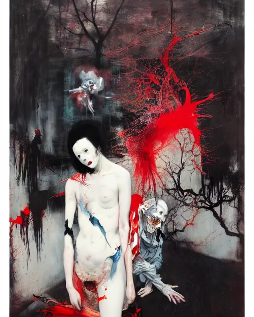 Image similar to i'm the nightmare hauntingly surreal, gothic, rich deep colours, painted by francis bacon, adrian ghenie, james jean and petra cortright, part by gerhard richter, part by takato yamamoto. 8 k masterpiece.