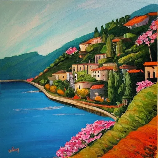 Prompt: “beautiful painting of a small rural village in italy”