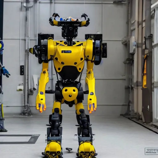 Image similar to atlas robot, boston dynamics atlas, atlas and spot, spot robot dog, humanoid robot, robot dog, yellow robot dog, boston dynamics, 2 0 2 2 promo image