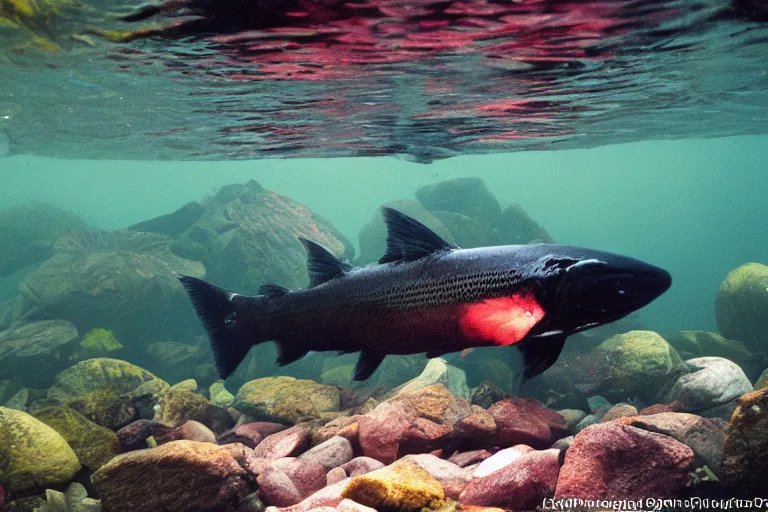 Prompt: a photo of an angry blackberry salmon in its natural habitat, kodak ektachrome e 1 0 0 photography