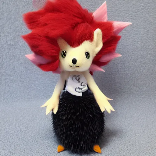 Prompt: cute fumo plush of a hedgehog girl with prickly spines, character design contest winner, silhouette, artstation, vray, anime girl, black and white and read, heart