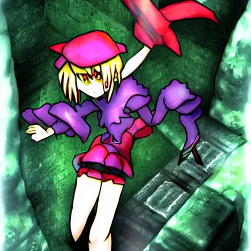 Image similar to flandre scarlet in metroid prime magmoor caverns, touhou