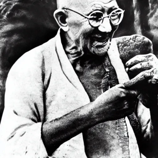 Image similar to ghandi eating bacon