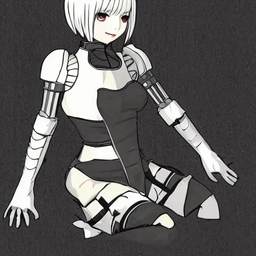 Image similar to nier 2 b reclining in heavy armor by studio ghibli