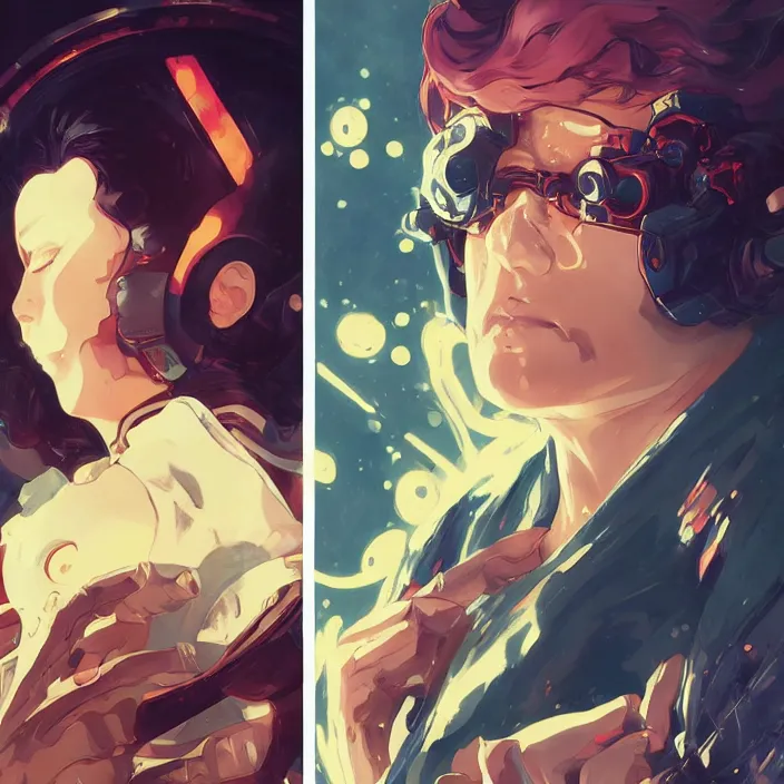 Image similar to anime portrait akira futuristic science fiction, mucha, hard shadows and strong rim light, art by jc leyendecker and atey ghailan and sachin teng