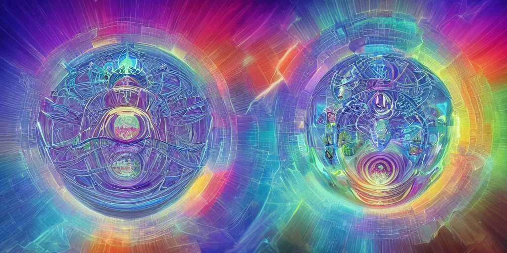 Image similar to transcendence into collaborative intelligence, endless collaboration with ai, connectedness, body, by alex grey, album cover, award winning, beautiful, colorful, volumetric lighting, trending on artstation, cinematic