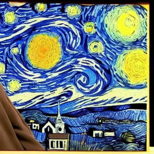 Prompt: david bowie in the style of starry night by van gogh, detailed, masterpiece