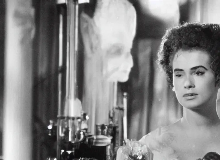 Image similar to bride of frankenstein as a teen, still from john hughes movie sixteen candles