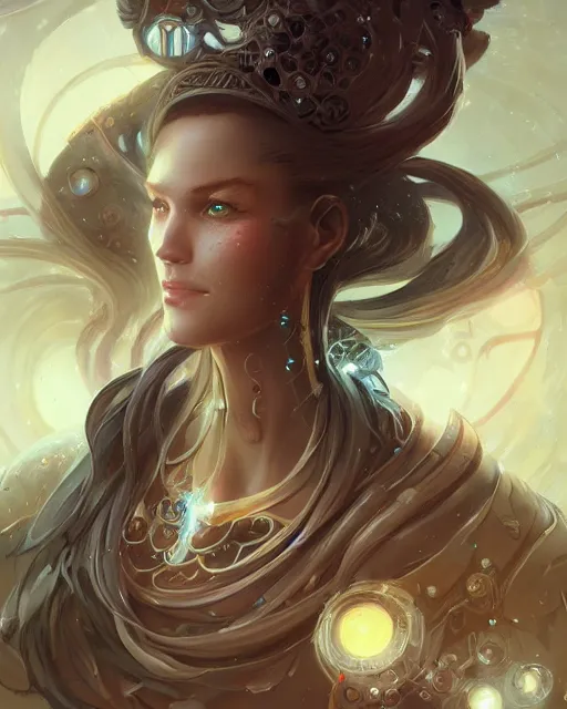 Image similar to portrait of a beautiful cybernetic emanation from angelarium, by pete mohrbacher and artgerm and wlop, digital art, highly detailed, intricate, fantasy, mystical, Trending on Artstation HQ, deviantart, unreal engine, 4K UHD image