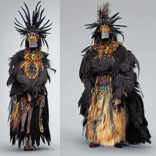 Prompt: “Front and back full body full height Crow Mask Shaman character model. Eiko Ishioka 85mm, Super High Resolution photo. Square Aspect.”