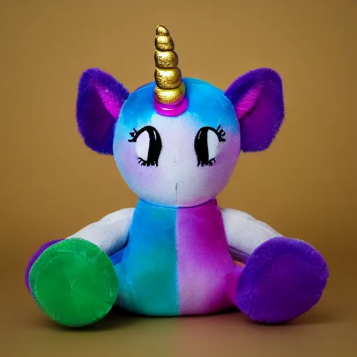 Image similar to a happy unicorn, plush doll, 8 k