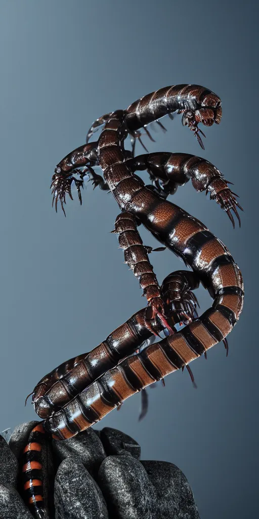 Image similar to professional photo shot of a cybernetic scolopendra made of silica crystal, rocks in the background, surrounded by of fog, grimy, gritty, trending on artstation, award winning, close shot, by aleks labuda and barry webb