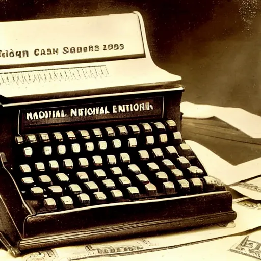 Image similar to award - winning photo. photorealistic vintage national cash register from 1 9 0 0.