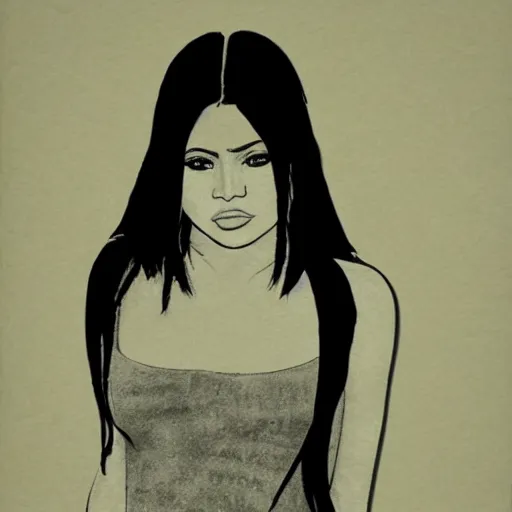 Image similar to grunge drawing of kylie jenner in the style of the grudge