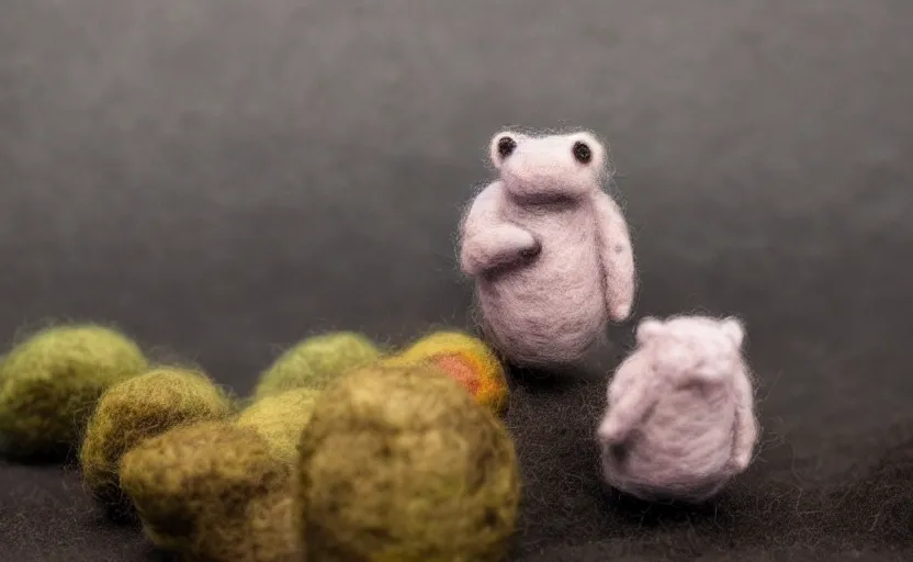 Image similar to tardigrade mini cafe diorama macro photography, needle felted tardigrades, ambient, atmospheric photograph, string lights, romantic