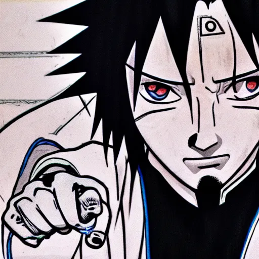 Image similar to Keanu Reeves teaches Sasuke how to chidori illustrated by Kishimoto highly detailed manga panel