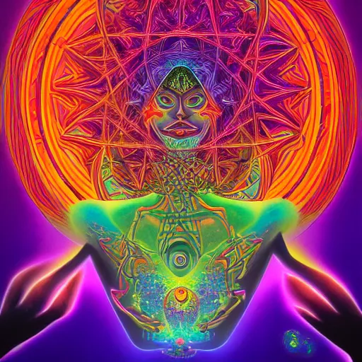 Prompt: dmt ego of death, over sacred geometry psychedelic hallucination, 8 k, high quality