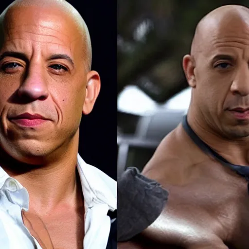 Vin Diesel doing the Rock raising eyebrow meme