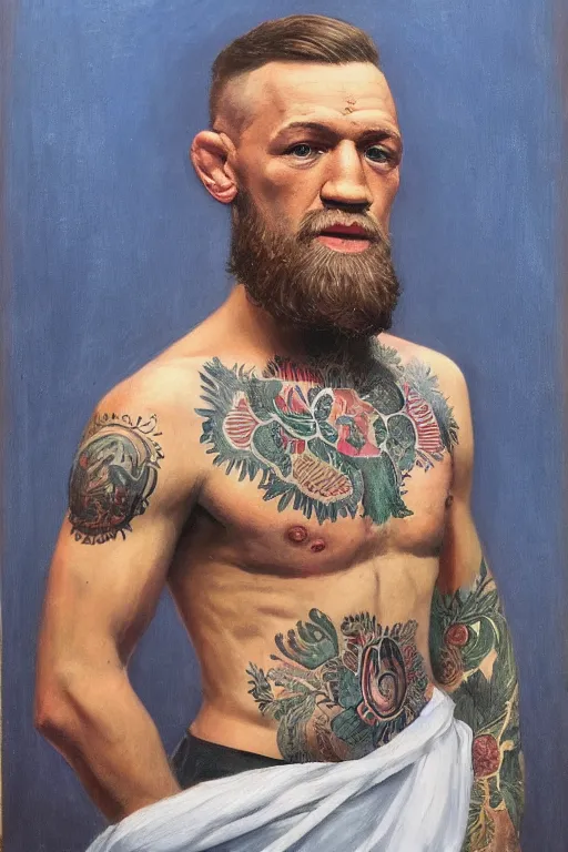 Image similar to full body portrait of conor mcgregor as mahatma gandhi, oil on canvas by william sidney mount, hindu art, great soul, irish folk, trending on artstation