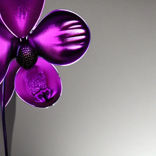 Prompt: a cybertronic, metallic, reflective orchid flower, octane render