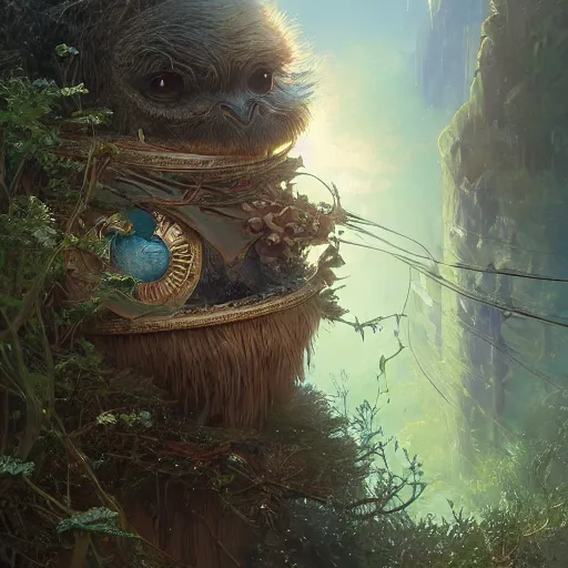 Image similar to highly detailed portrait of oscar the grouch with long hairs, stephen bliss, unreal engine, fantasy art by greg rutkowski, loish, rhads, ferdinand knab, makoto shinkai and lois van baarle, ilya kuvshinov, rossdraws, tom bagshaw, alphonse mucha, global illumination, radiant light, detailed and intricate environment