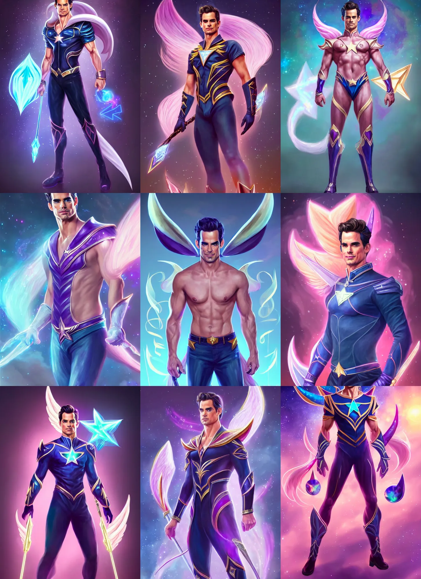 Prompt: full body portrait of matt bomer as a magical star guardian. detailed face, concept art, intricate, highly detailed 8 k, smooth, sharp focus, handsome and aesthetic shape of face and body, artgerm, artstation, art by zexi guo and nira and junpei suzuki and gharliera and rinotuna