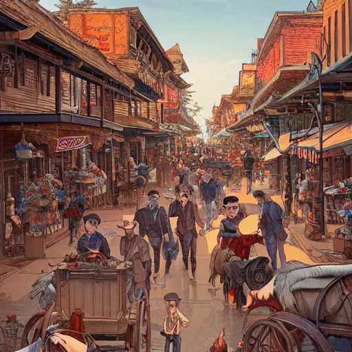 Image similar to old western town, extremely detailed, sharp focus, wide view, full body shot, smooth, digital illustration, by james jean, by rossdraws, frank franzzeta, sakimichan