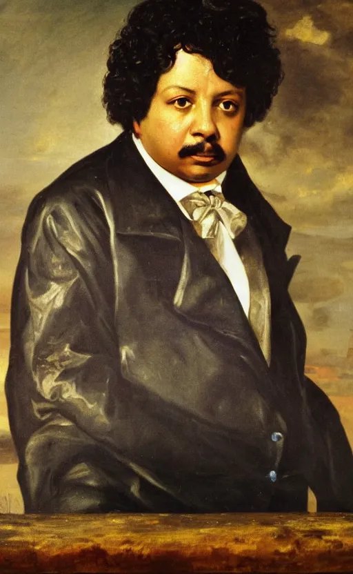 Image similar to Portrait of Alexandre Dumas, oil on canvas, highly detailed, by Delacroix, 8k