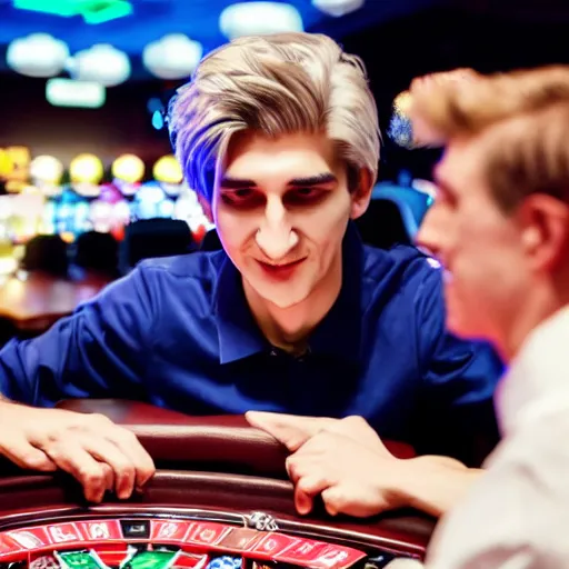 Image similar to handsome xqc gambling : : realistic : : 1 dslr : : 1 - - quality 2