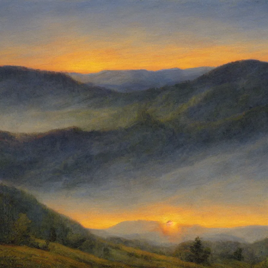 Prompt: appalachians sunrise, by vincent van oggh