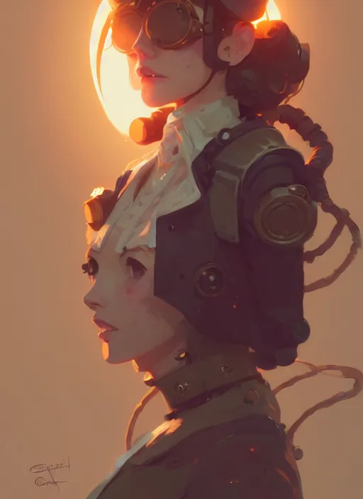 Image similar to portrait of cute maiden girl, steampunk by atey ghailan, by greg rutkowski, by greg tocchini, by james gilleard, by joe gb fenton, by in kaethe butcher, dynamic lighting, gradient light yellow, brown, blonde cream and white color in scheme, grunge aesthetic